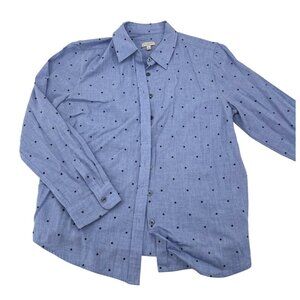 Talbots Petite Blue Button-Up Shirt Star Print Long Sleeve Collared Women's MP